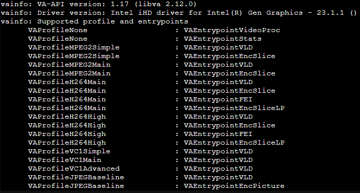 vainfo output.