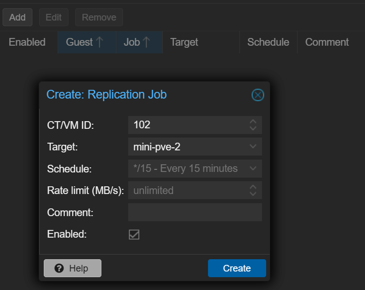 creating a replication job.