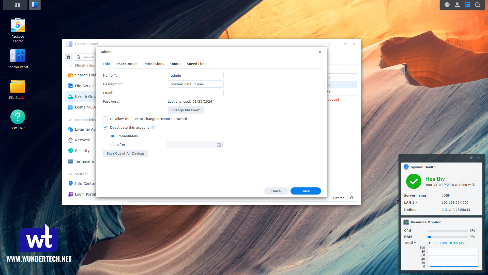 disabling admin account