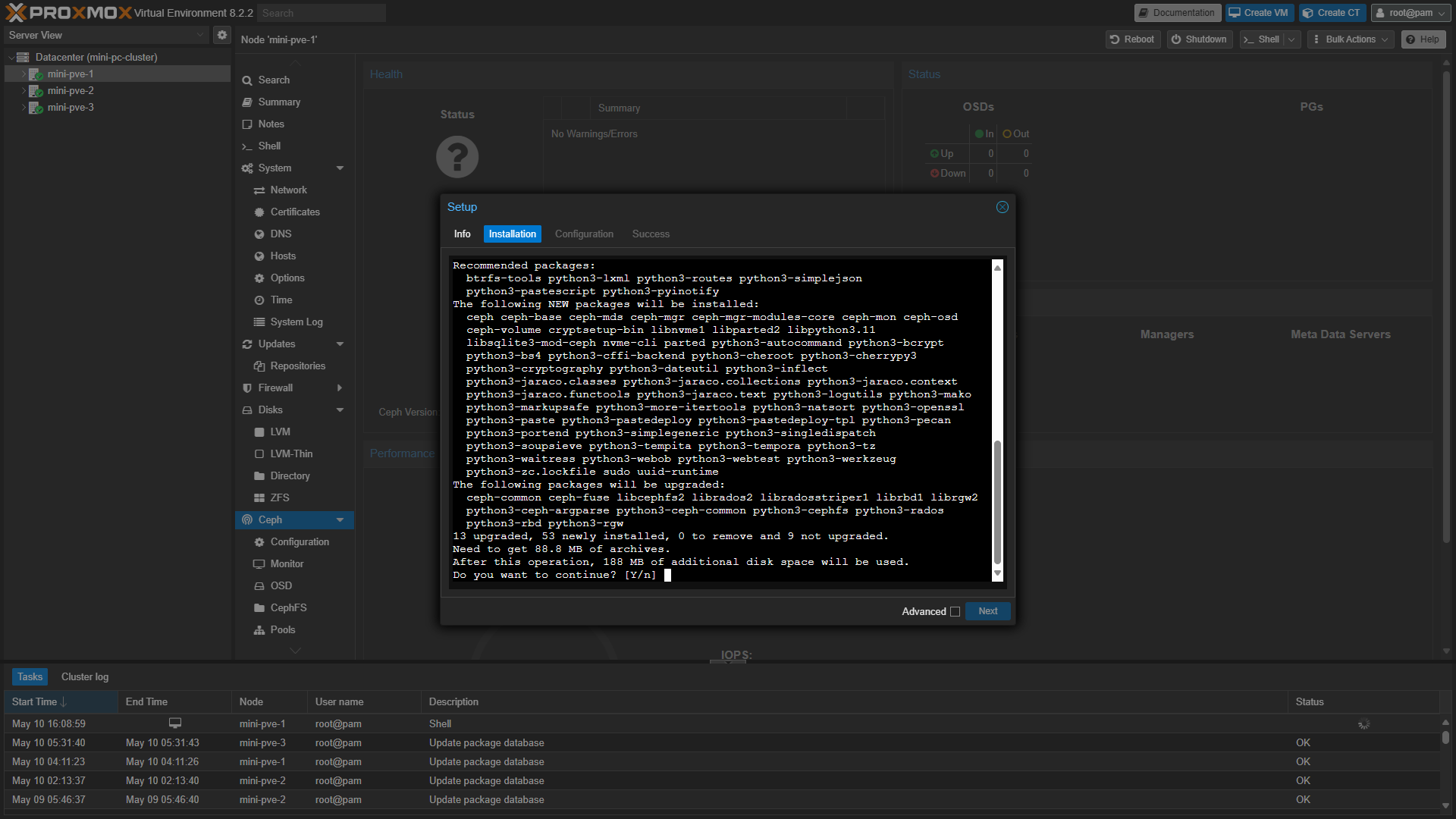 entering yes to install