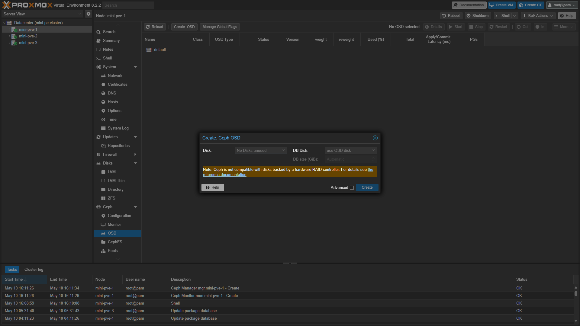 creating OSD storage.