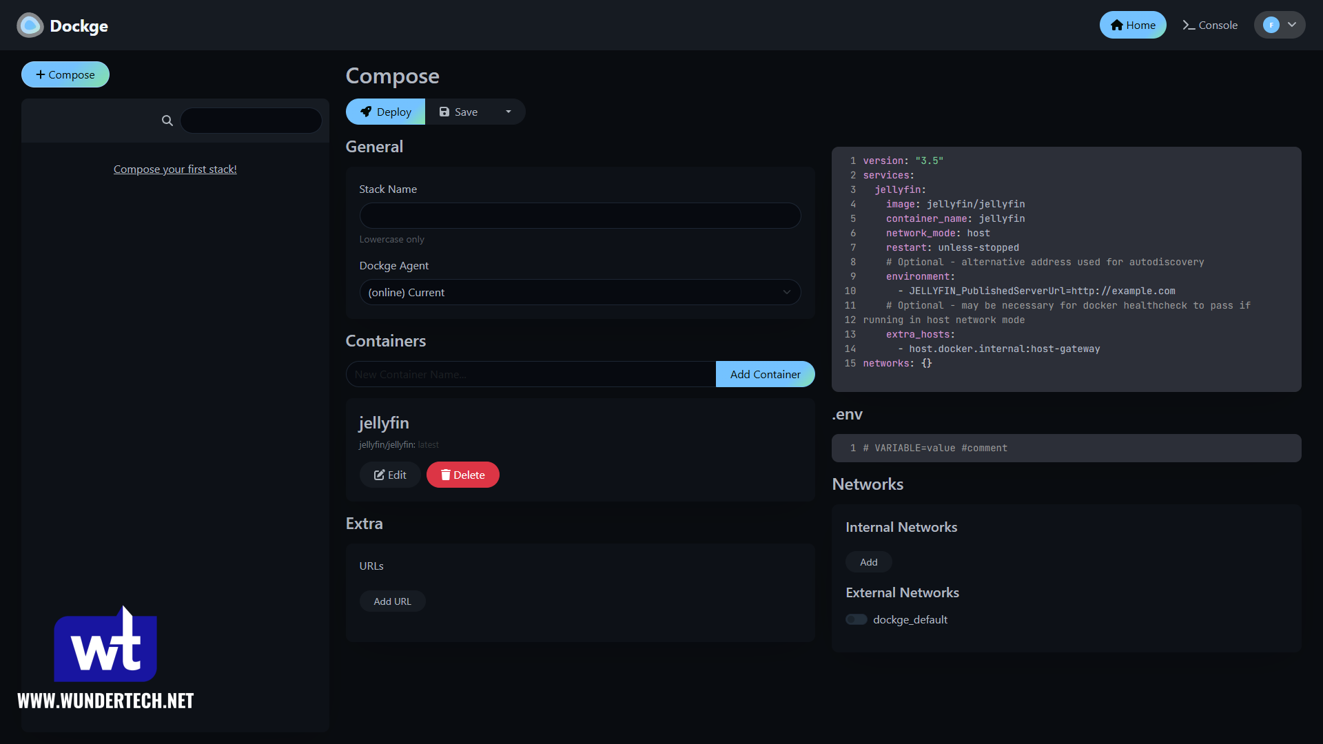 creating a docker container using dockge