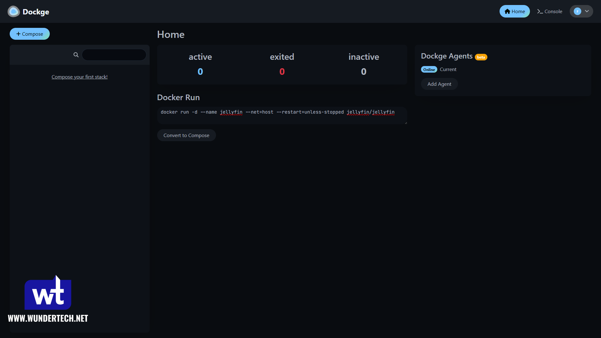 converting docker run command with dockge