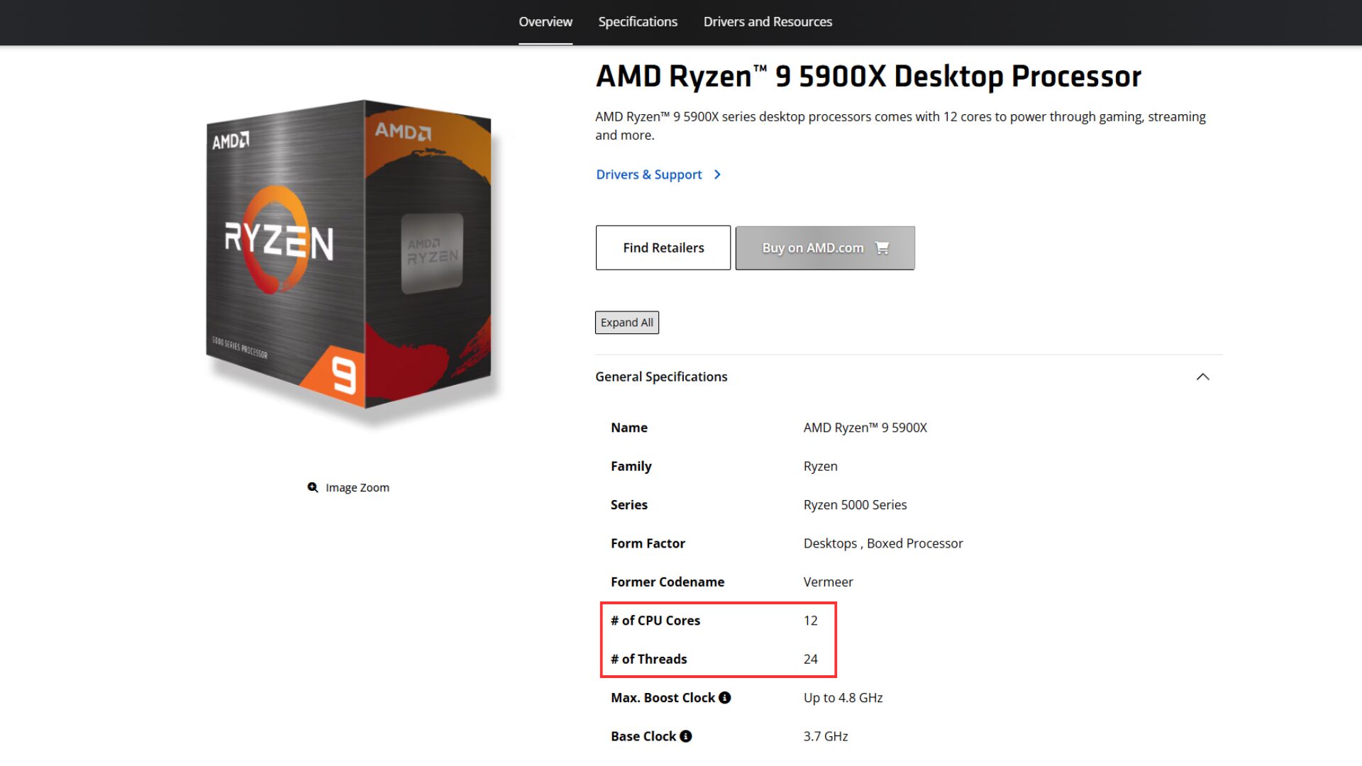 ryzen 5900x cores and threads