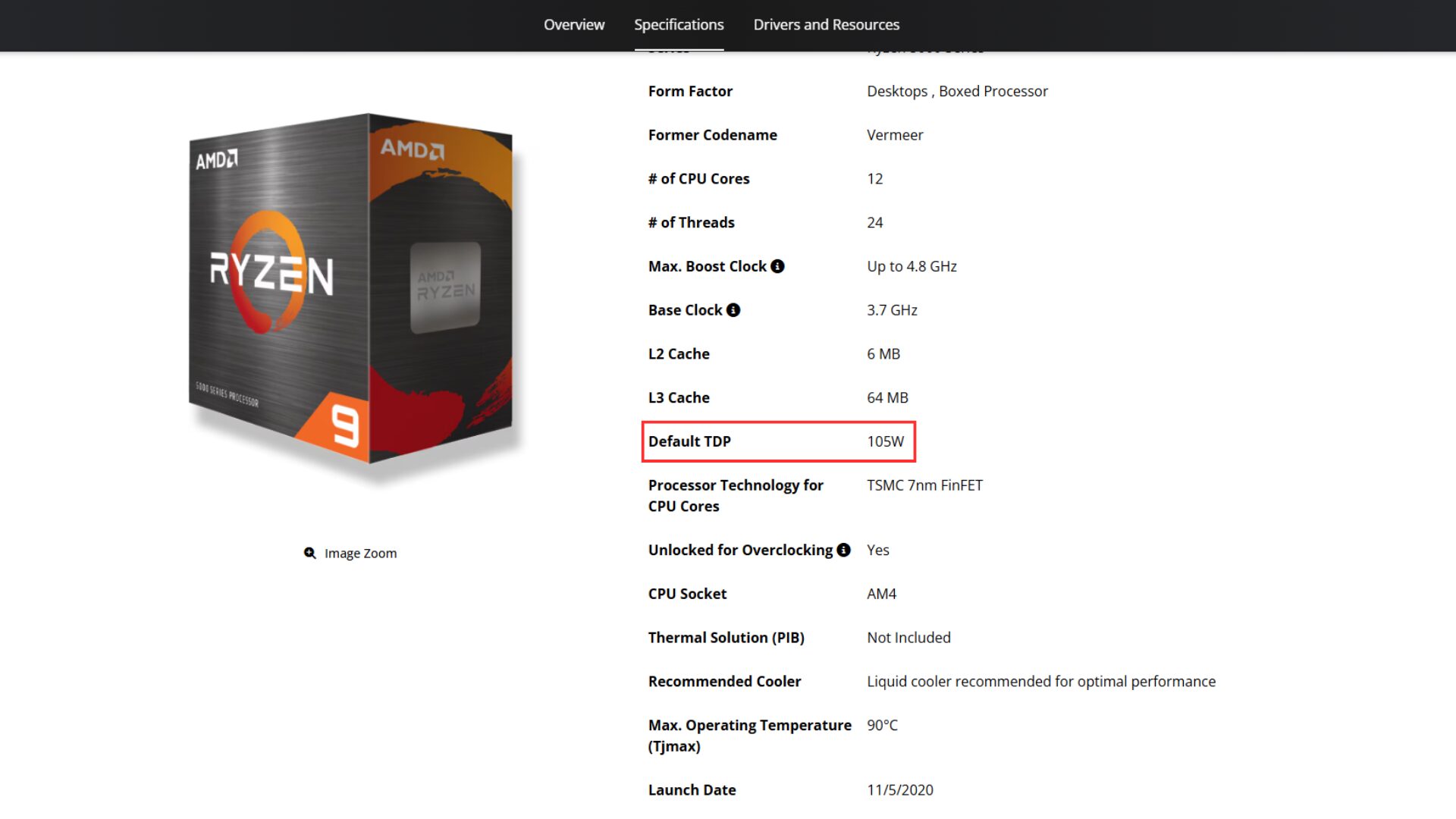 ryzen 5900x tdp of 105w.