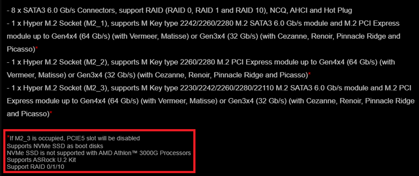 PCIe5 slot is disabled when a third M.2 NVMe drive is used.