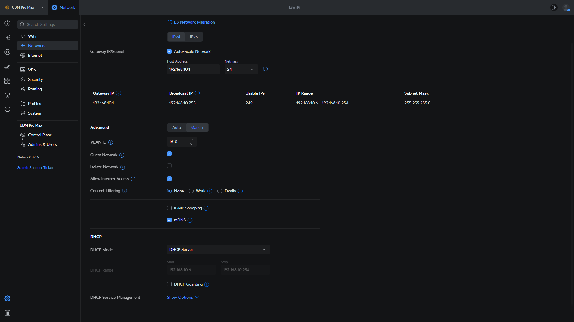 Guest Network, Isolate Network, and Allow Internet Access.