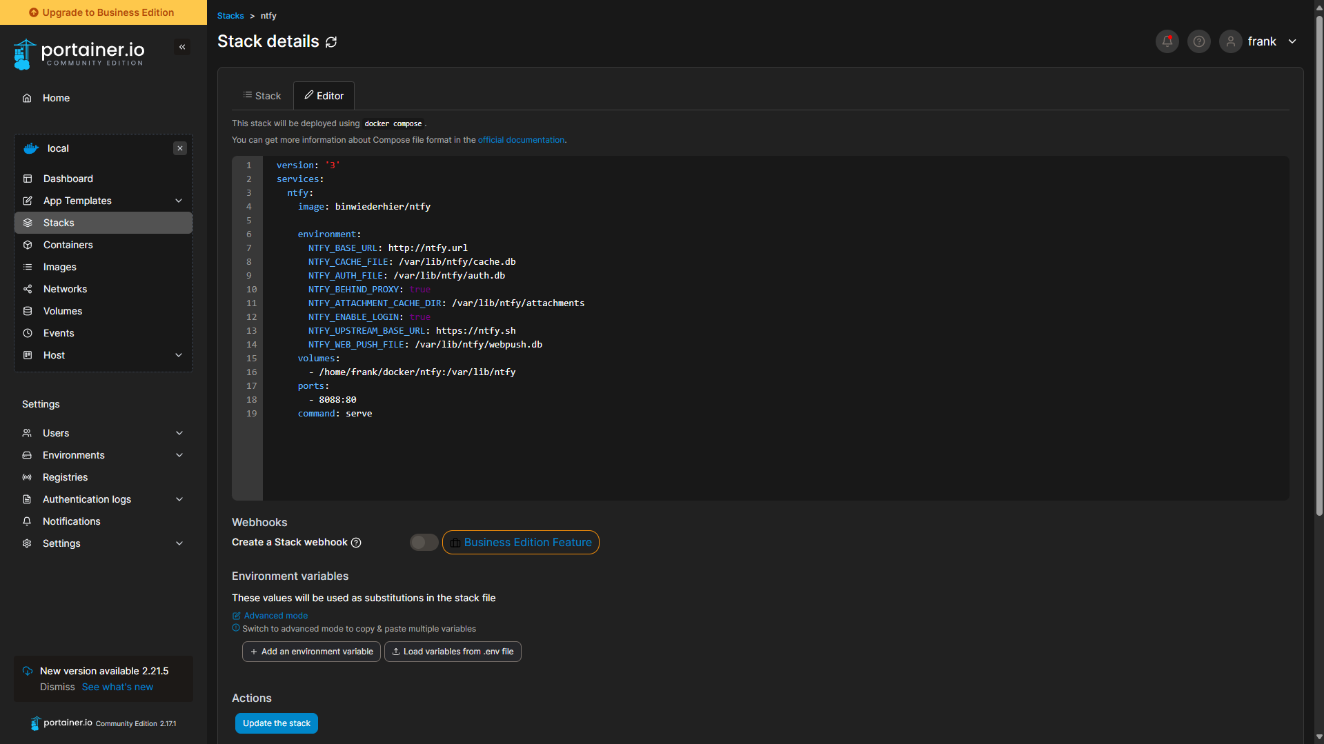 portainer for ntfy docker compose