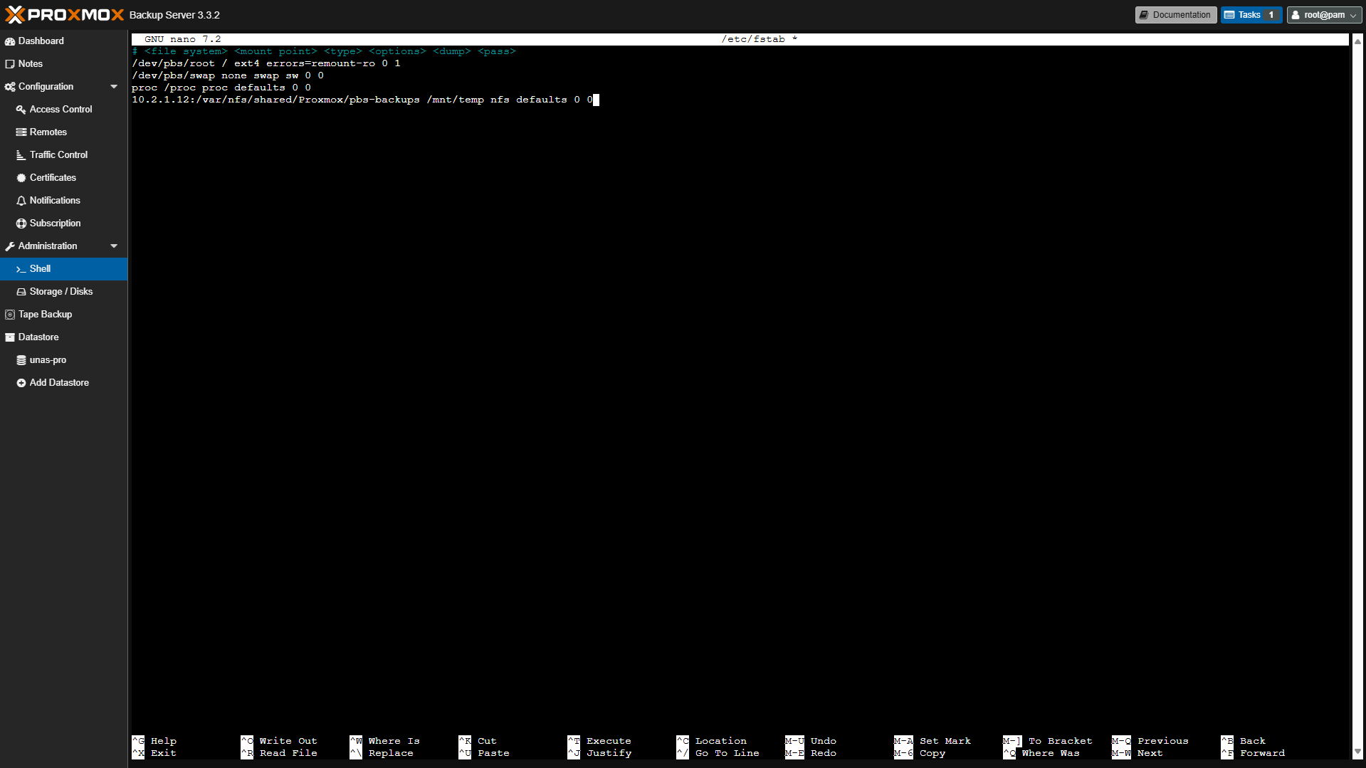 creating the initial fstab entry.