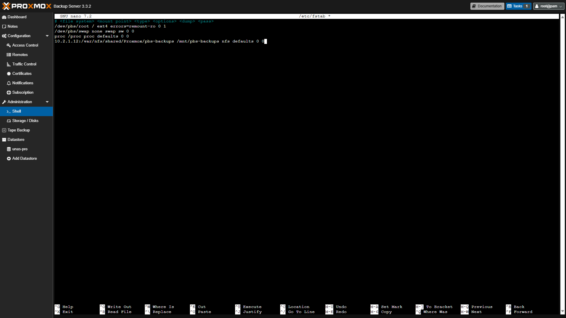 modifying the fstab file.