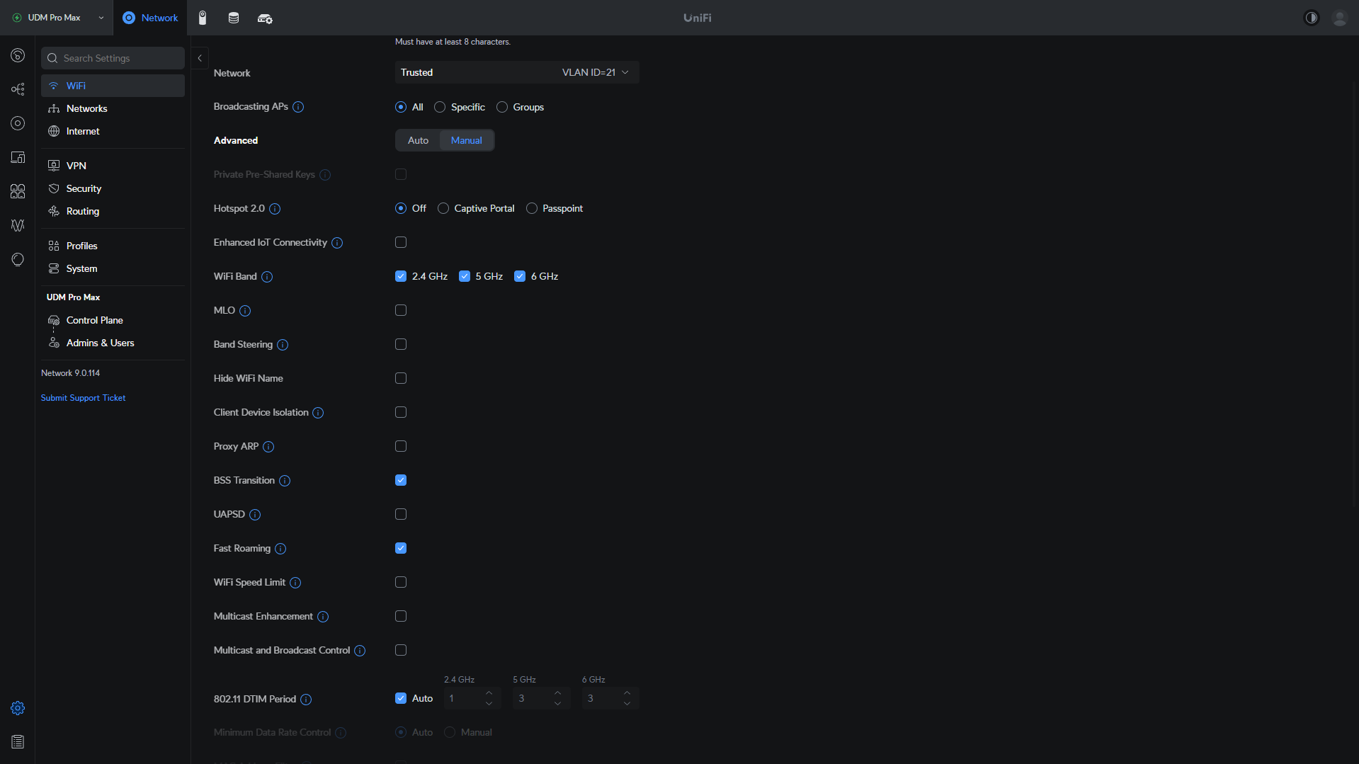 wi-fi SSID settings