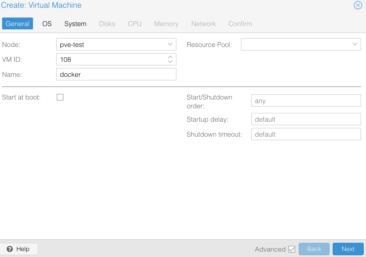 Creating a Proxmox virtual machine to install Docker