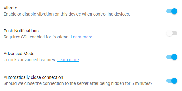 Enabling Advanced Mode in the Home Assistant settings panel