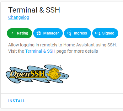 Terminal and SSH add-on being installed during the setup process.