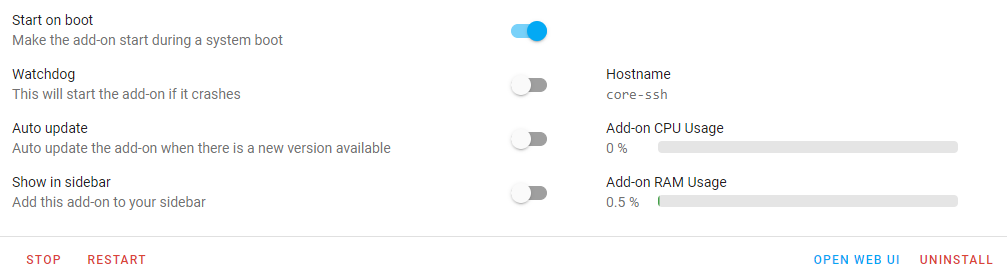 Web UI displayed after the Home Assistant add-on starts.