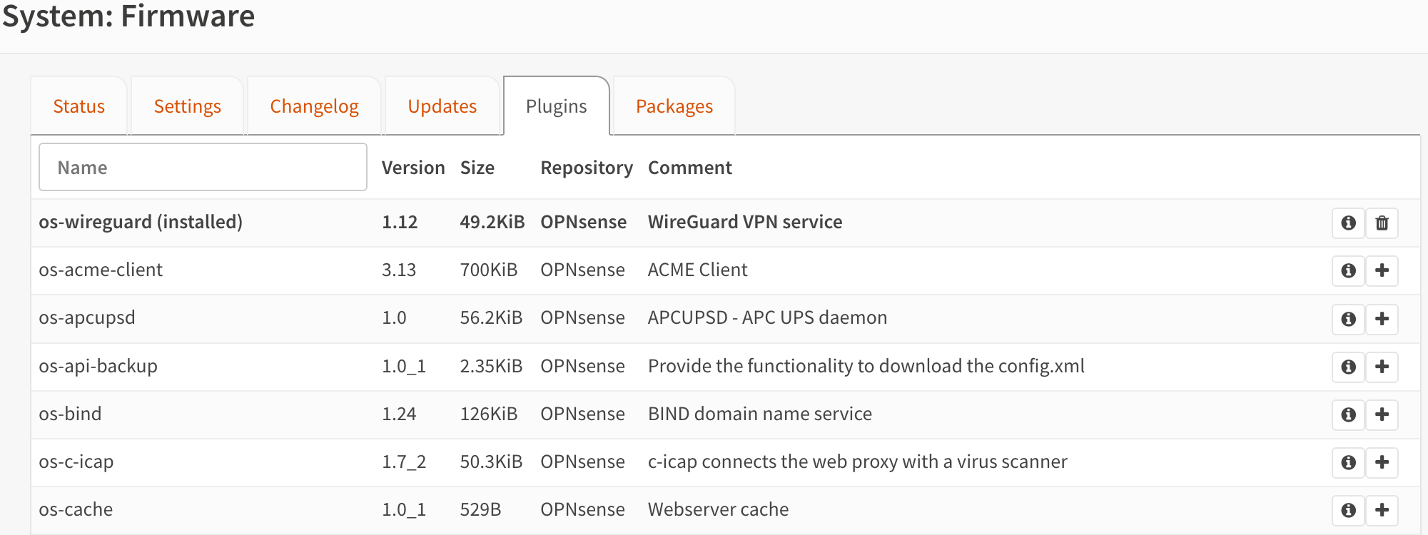 Comparison of available plugins and packages in OPNsense versus OpenWrt.