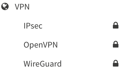 OPNsense firewall interface showing the available VPN configuration options.