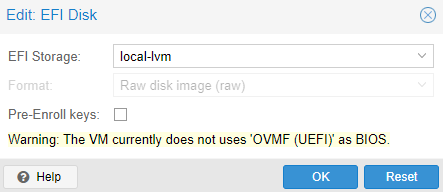 Selecting the storage location for a new disk in Proxmox while setting up Home Assistant.