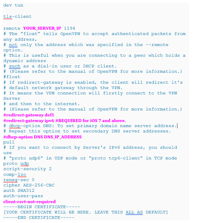 Sample OpenVPN client configuration file for a Synology NAS